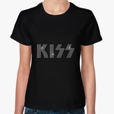 черная женская футболка с логотипом легендарной рок группы KISS