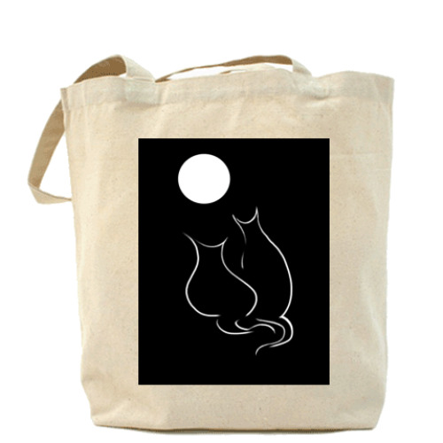 Сумка шоппер с принтом Кот и кошка лунной ночью