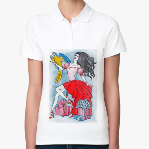Женская рубашка поло Девушка с попугаем