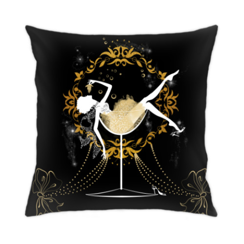 Подушка с принтом Силуэт шикарной девушки в бокале шампанского