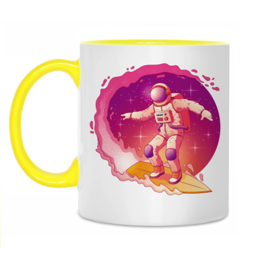 Кружка с принтом Космонавт серфер на волне