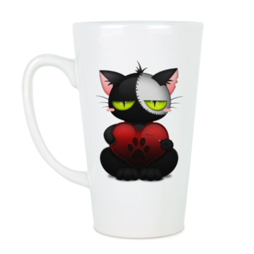 Чашка Латте с принтом Котик с сердцем