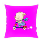 Подушка 35x35 см с цветной обратной стороной Хрюндель на самокате