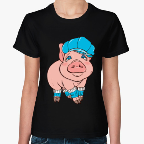 Женская футболка Свинка в кепке