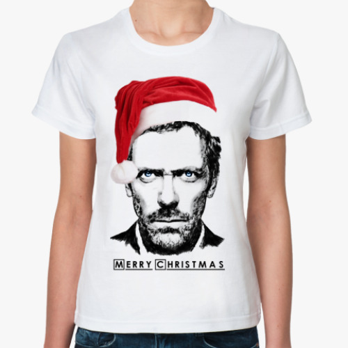 Классическая футболка с принтом Merry Christmas