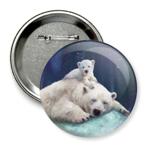 Значок 75мм с принтом Полярные белые медведи