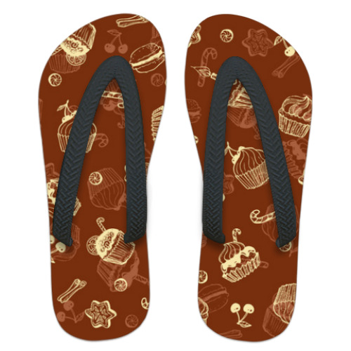 Шлепанцы (сланцы) с принтом Шоколадные пирожные