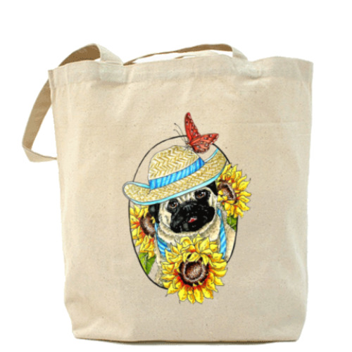 Сумка шоппер с принтом Подсолнечный мопс