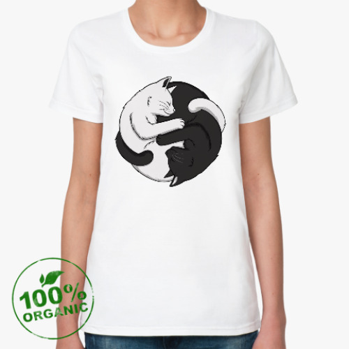 Женская футболка из органик-хлопка Черный и белый кот инь-ян