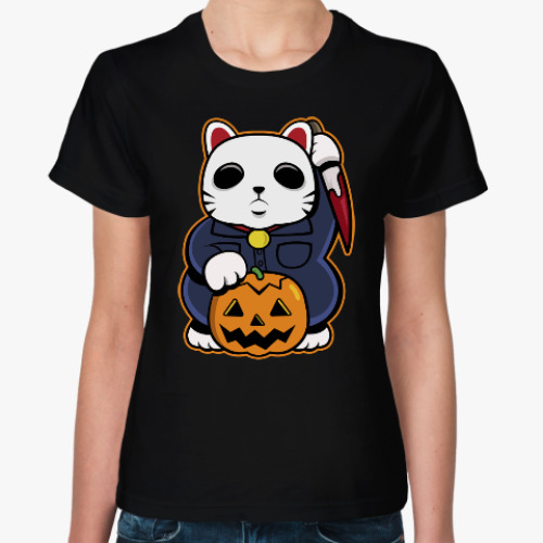 Женская футболка Halloween Maneki Neko и тыква