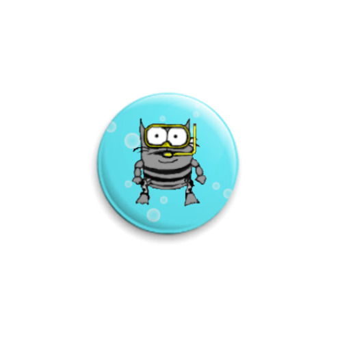 Значок 25мм с принтом Котэ-аквалангист