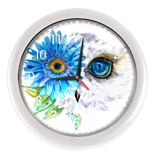 Настенные часы с принтом Сова с цветком
