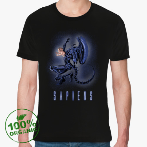 Футболка из органик-хлопка с принтом Alien Sapiens Чужой пародия