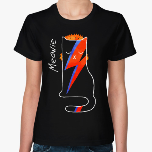 Женская футболка с принтом Кот музыкант Meowie