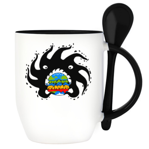 Кружка с ложкой Black hole eating a globurger