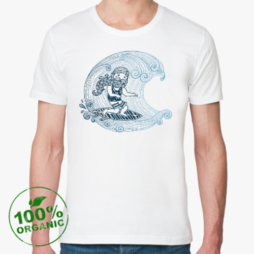 Футболка из органик-хлопка с принтом Бородатый серфер