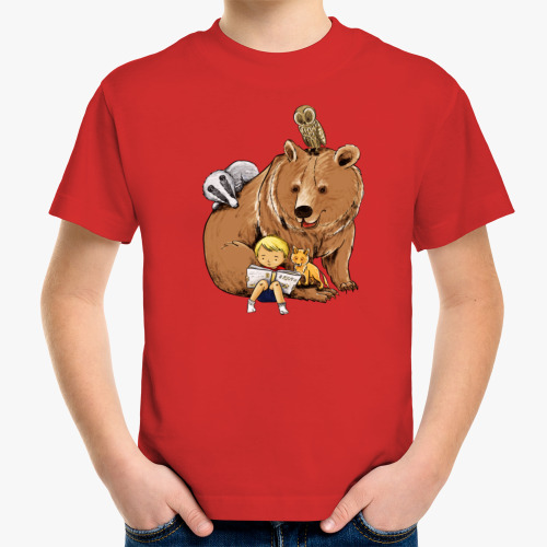 Детская футболка с принтом лесные звери и малыш читают