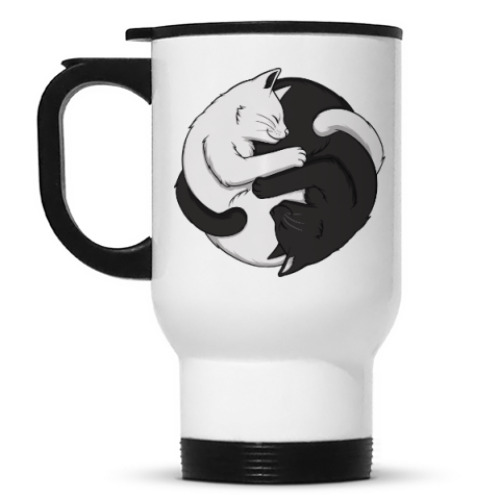 Кружка-термос Черный и белый кот инь-ян