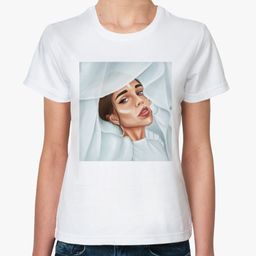 Классическая футболка с принтом Арт «девушка в ткани»