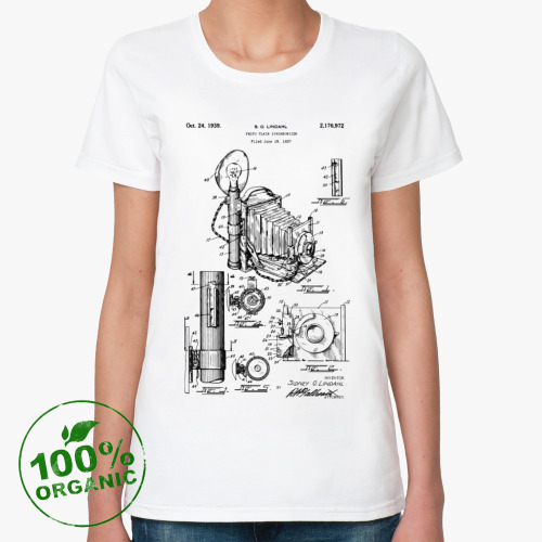 Женская футболка из органик-хлопка Винтажная камера Патент