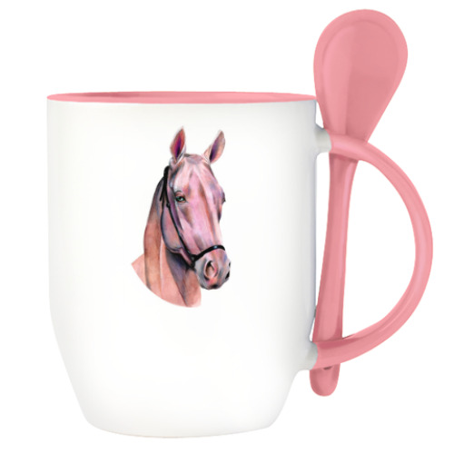 Кружка с ложкой с принтом Лошадь
