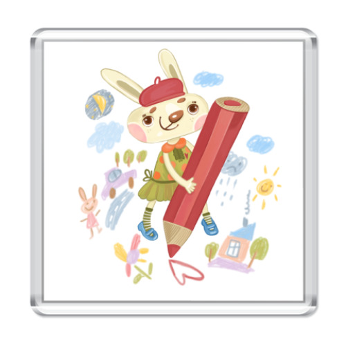 Магнит с принтом Зайка рисует