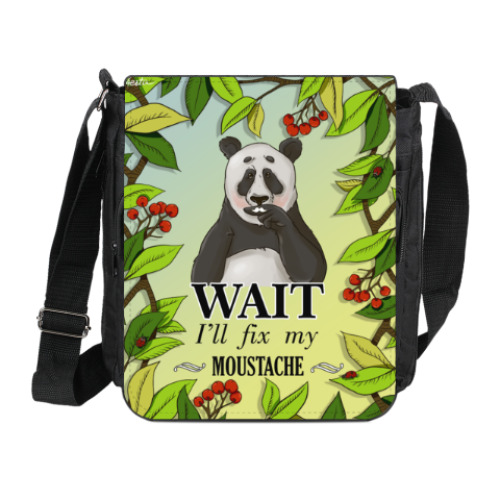 Сумка на плечо (мини-планшет) с принтом Панда с усами