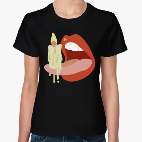 Женская футболка с принтом Язык и свеча
