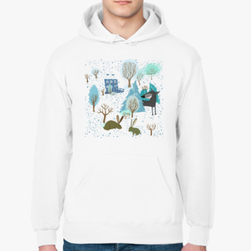 Толстовка худи с принтом 'Волк зимой...'