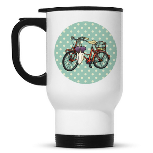 Кружка-термос Винтажный велосипед с цветами