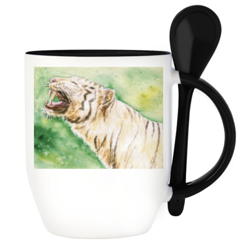 Кружка с ложкой с принтом Снежный Тигр