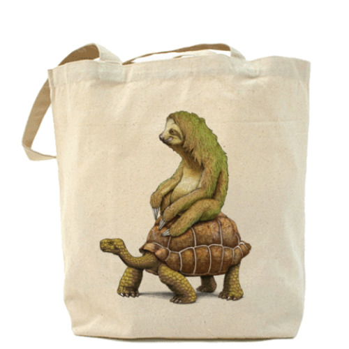 Сумка шоппер с принтом Ленивец на черепахе