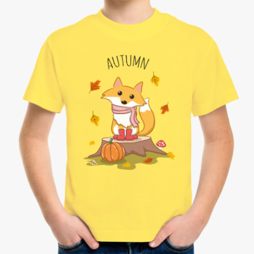 Детская футболка Лисенок осенью