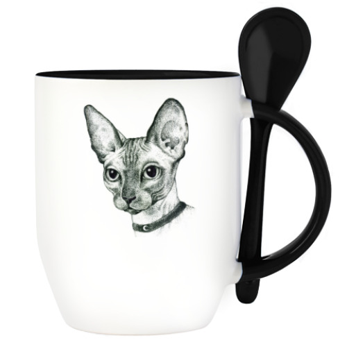 Кружка с ложкой с принтом Сфинкс