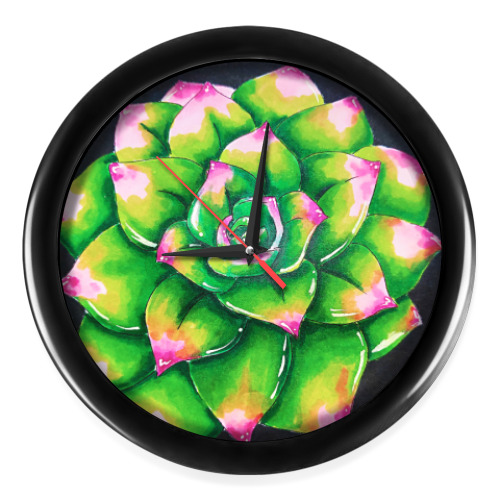 Настенные часы с принтом Неоновый суккулент