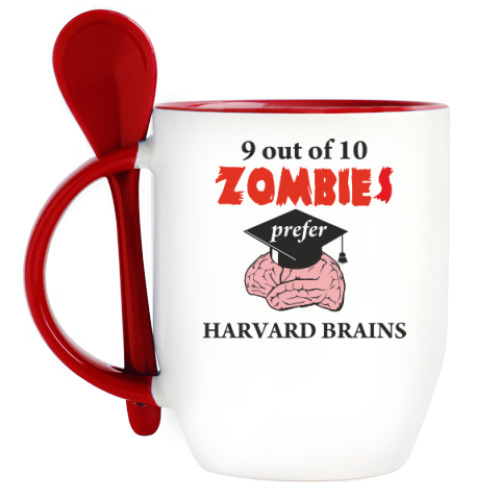 Кружка с ложкой с принтом Harvard Brains