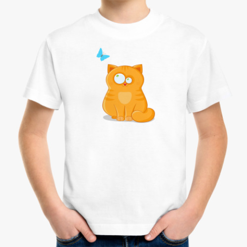 Детская футболка с принтом  котик с бабочкой