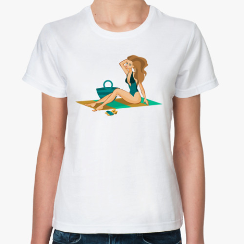 Классическая футболка с принтом На пляже