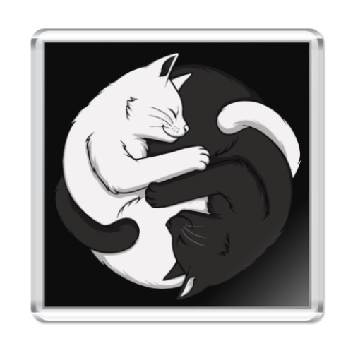 Магнит Черный и белый кот инь-ян