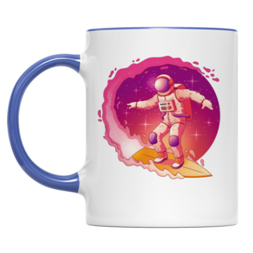 Кружка с принтом Космонавт серфер на волне