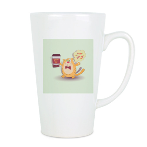 Чашка Латте с принтом кот, держащий кофе