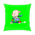 Подушка 35x35 см с цветной обратной стороной Хрюндель на самокате