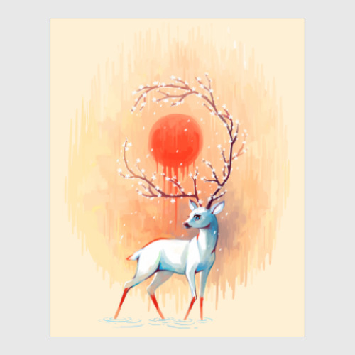 Постер Дух весны белый олень