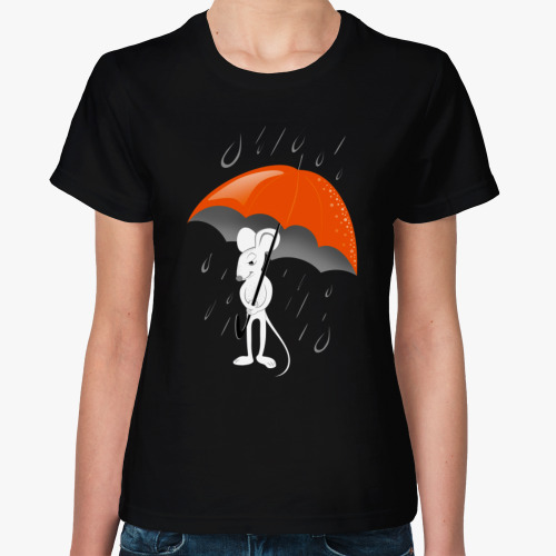 Женская футболка с принтом МЫША ПОД ДОЖДЕМ