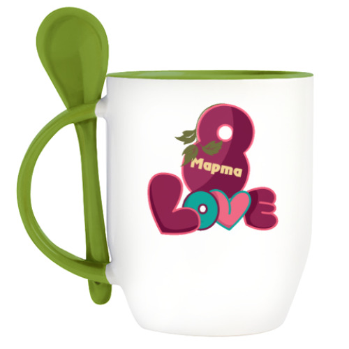 Кружка с ложкой с принтом 8 Марта