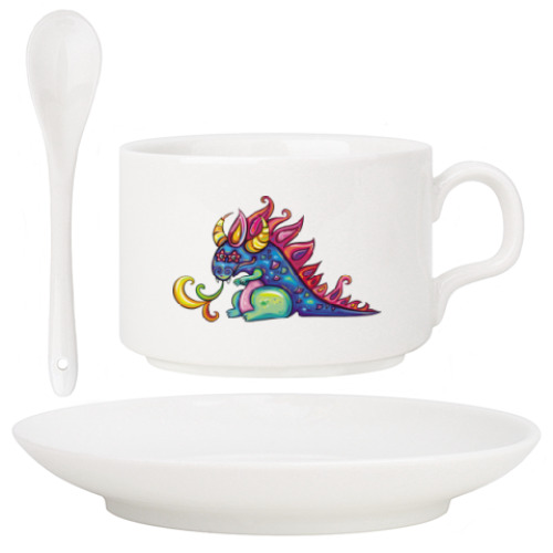 Кофейный набор с принтом Цветной дракон