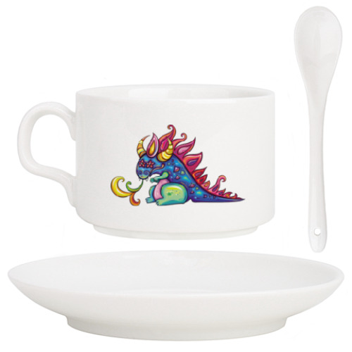 Кофейный набор с принтом Цветной дракон
