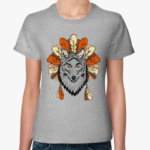 Женская футболка Волк в этническом стиле