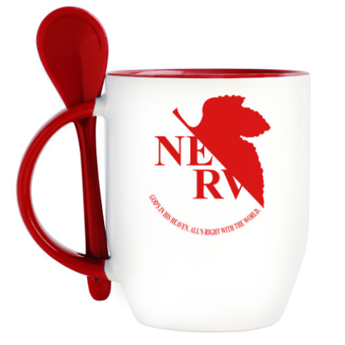 Кружка с ложкой с принтом Neon Genesis Evangelion NERV