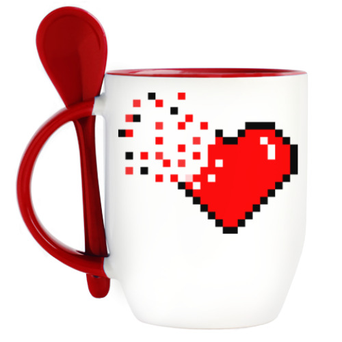 Кружка с ложкой Pixel Broken Heart (сердце)